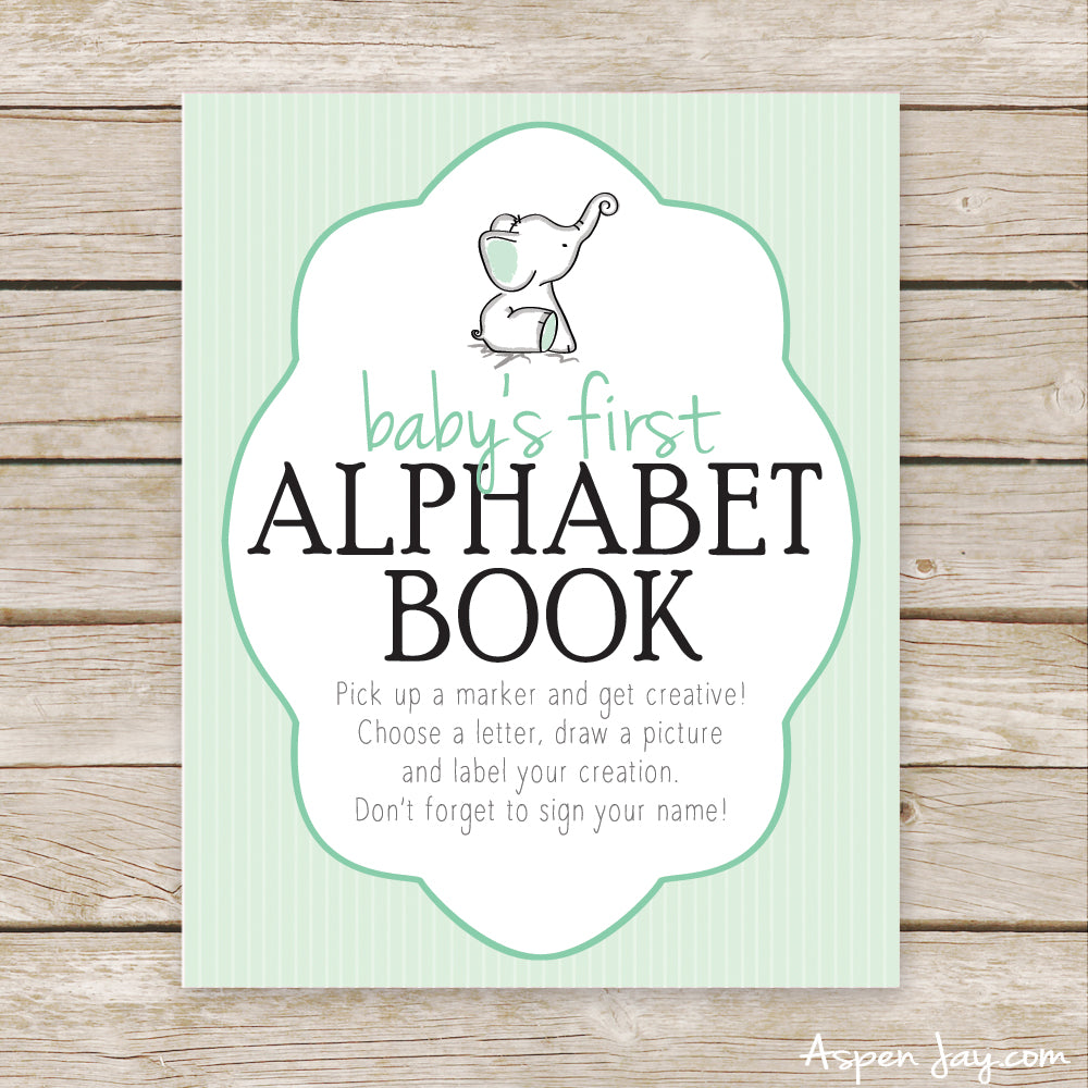 Green Elephant First Alphabet Book Sign
