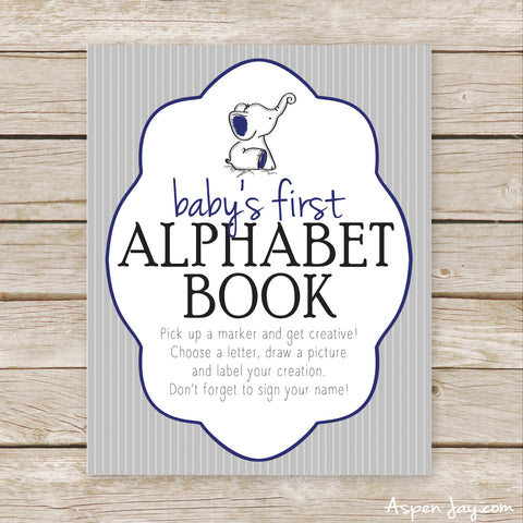 Navy Elephant First Alphabet Book Sign