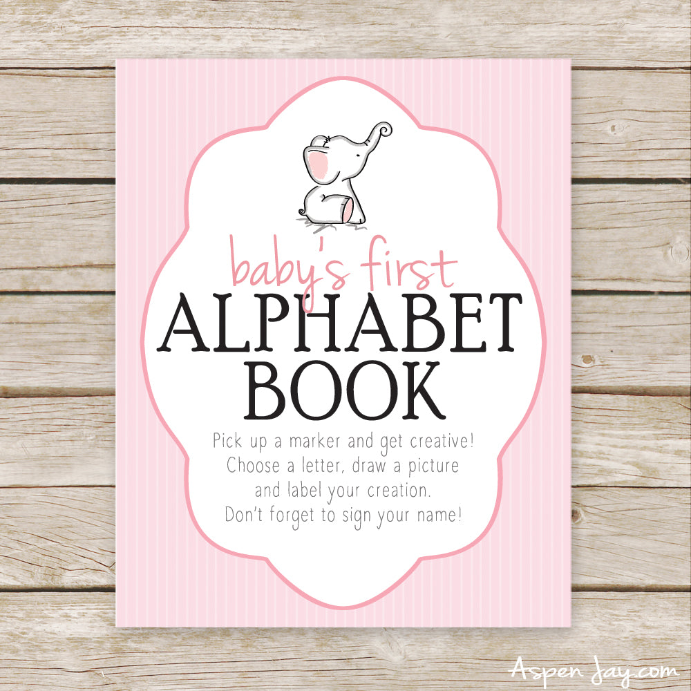 Pink Elephant First Alphabet Book Sign