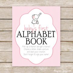Pink Elephant First Alphabet Book Sign