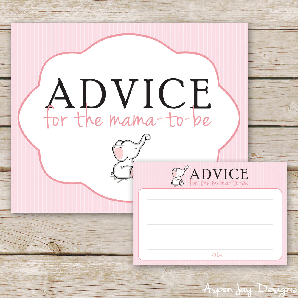 Pink Elephant Advice for Mama-to-Be – AspenJay for Free Printable Advice Cards For Mom To Be