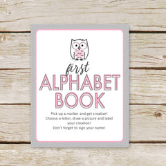 Pink Owl First Alphabet Book Sign