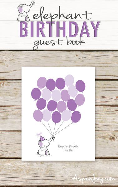 Purple Elephant Birthday Guest Book