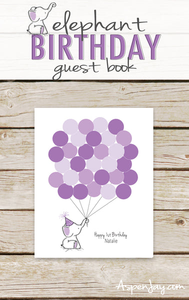 Purple Elephant Birthday Guest Book