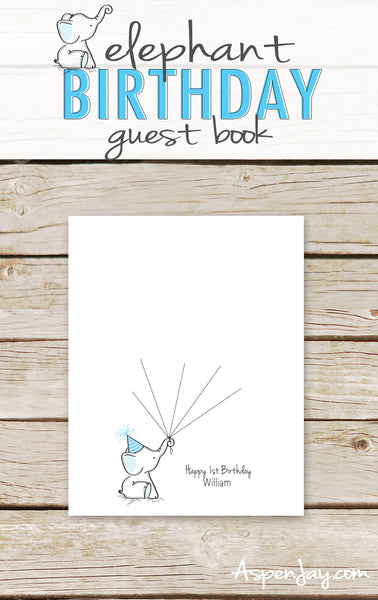 Blue Elephant Birthday Guest Book