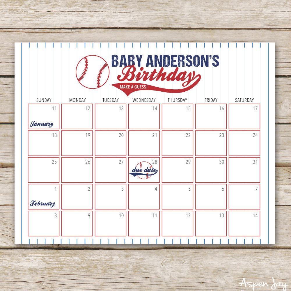 Baseball Birthday Predictions Calendar