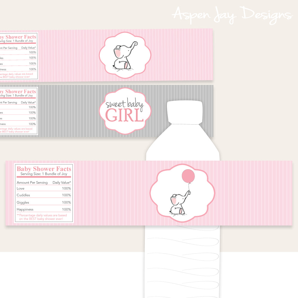 Pink Elephant Bottle Labels