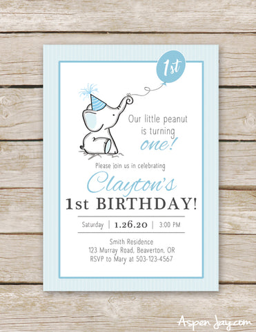 Blue Elephant Birthday Invites