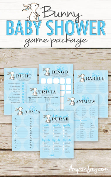 Blue Bunny 7 Baby Shower Games Package