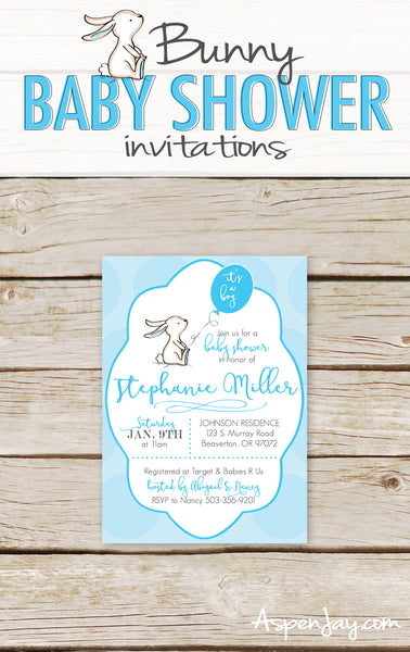 Blue Bunny Baby Shower Invites