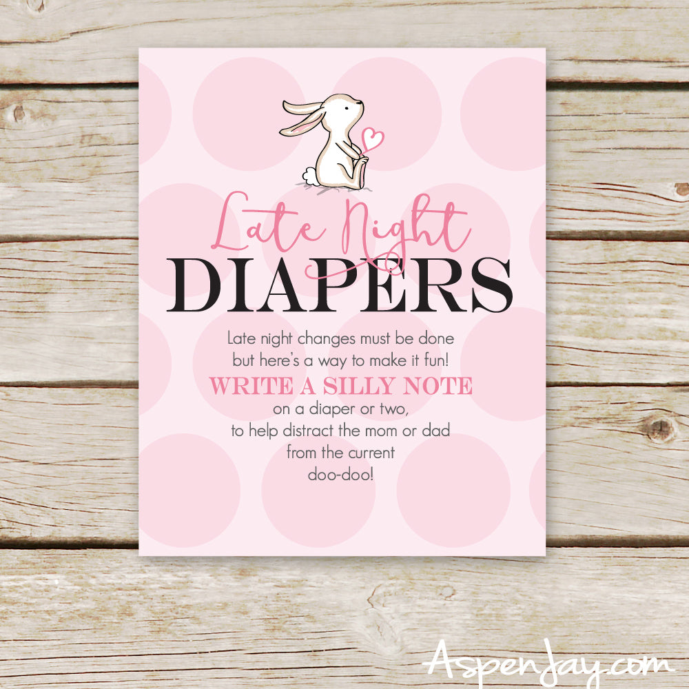 Pink Bunny Late Night Diapers Sign