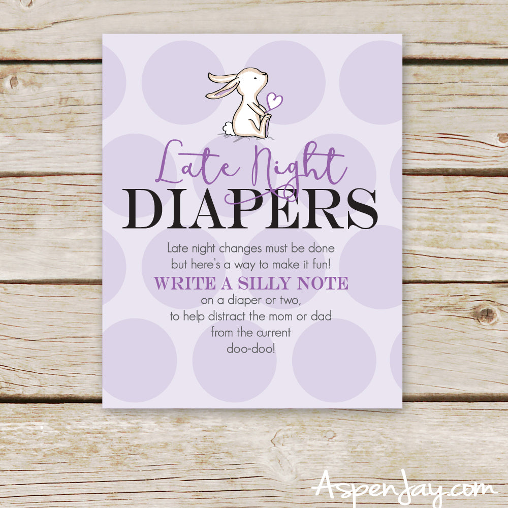 Purple Bunny Late Night Diapers Sign
