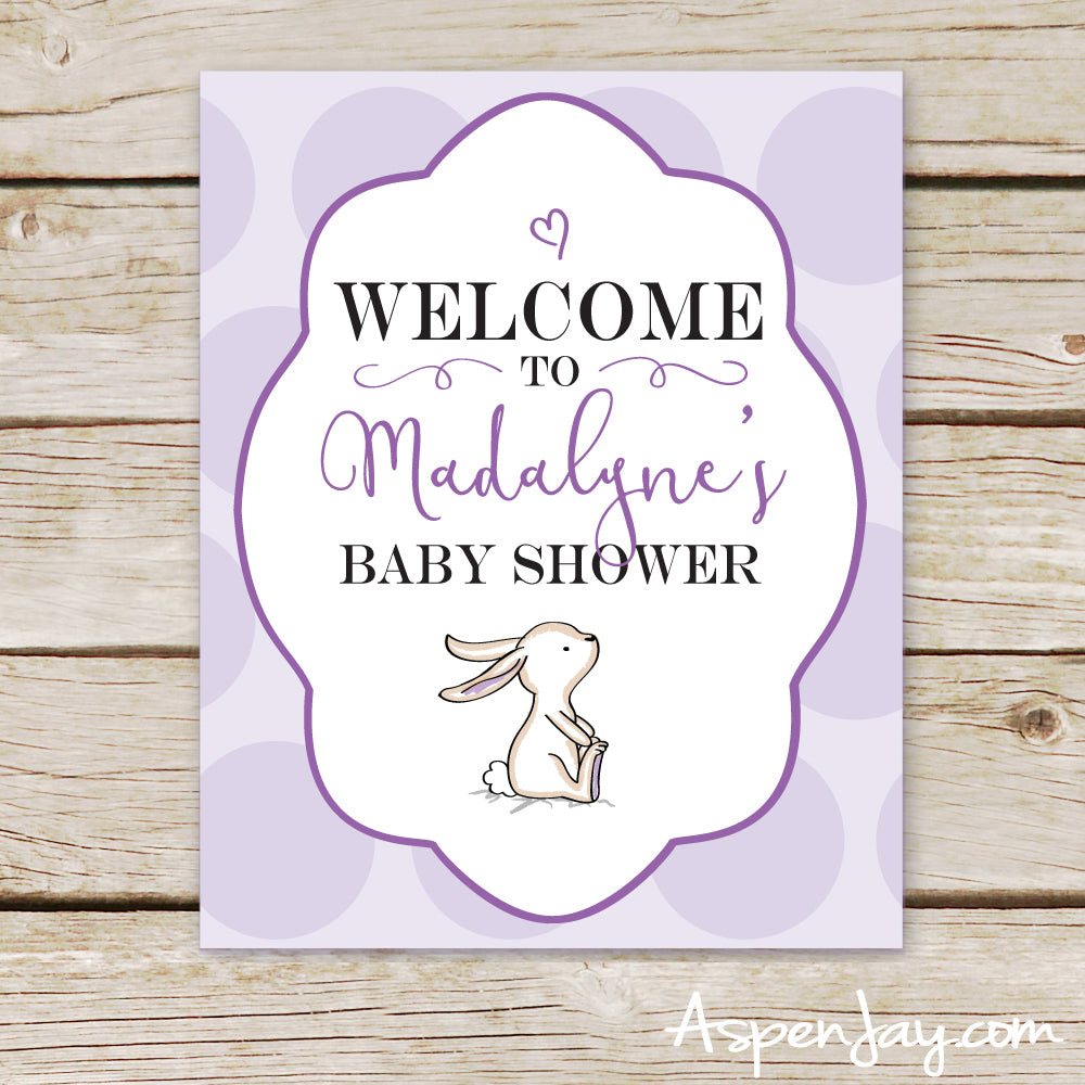 Purple Bunny Shower Welcome Sign