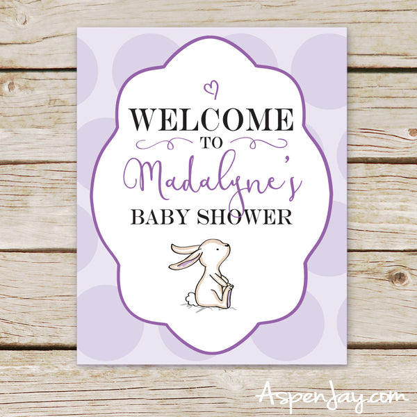 Purple Bunny Shower Welcome Sign