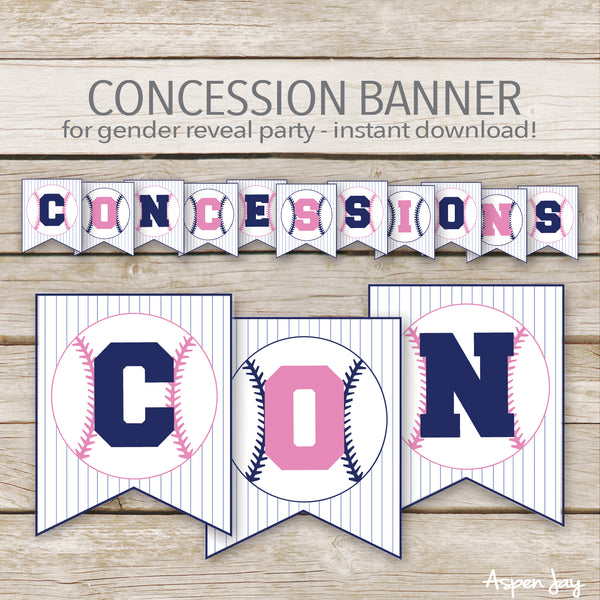Pink & Blue Baseball Concession Banner