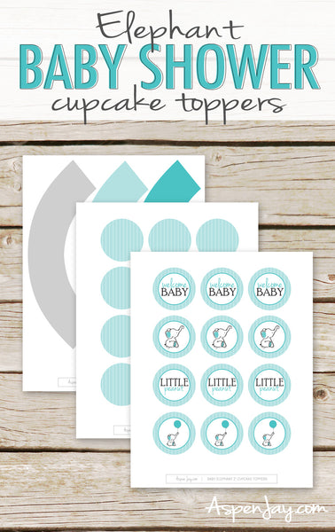 Turquoise Elephant Cupcake Toppers