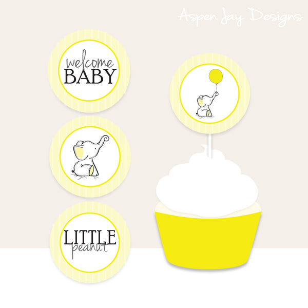 Yellow Elephant Cupcake Toppers