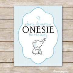 Blue Elephant Decorate a Onesie Sign