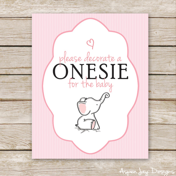 Pink Elephant Decorate a Onesie Sign