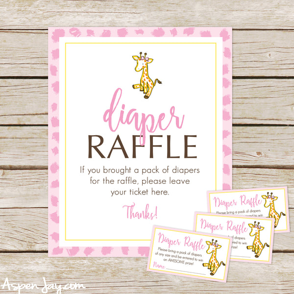 Giraffe Diaper Raffle Tickets & Sign