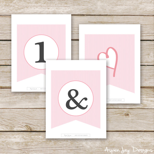 Pink Elephant Banner - ALL Letters & Numbers