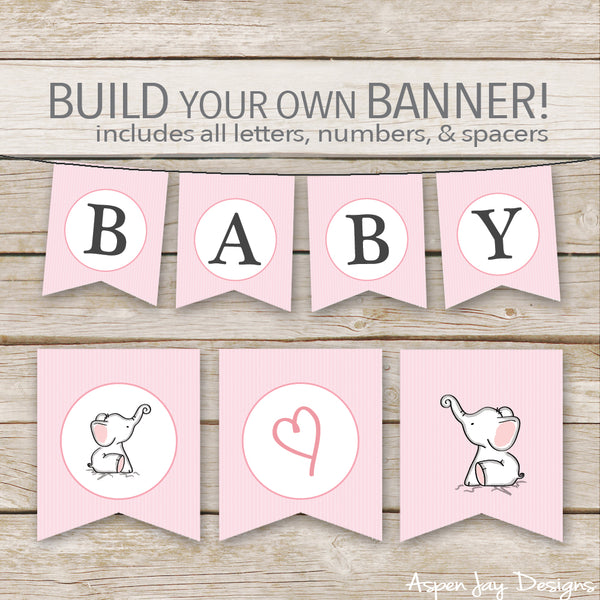 Pink Elephant Banner - ALL Letters & Numbers