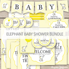 Yellow Elephant Baby Shower Decor Package