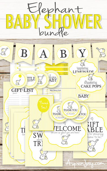 Yellow Elephant Baby Shower Decor Package