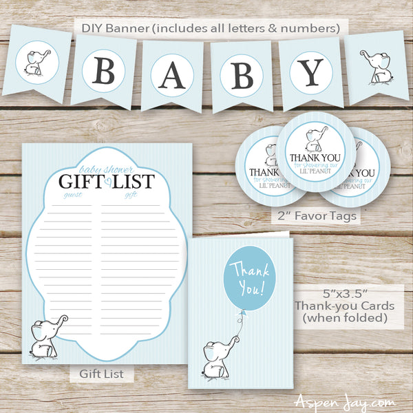 Blue Elephant Baby Shower Decor Package