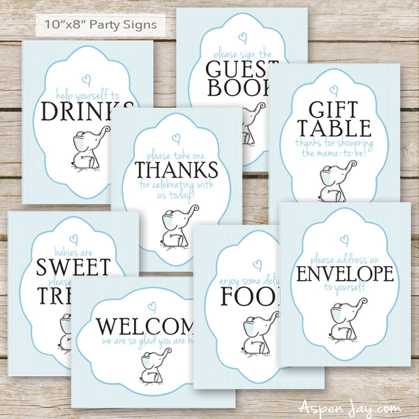 Blue Elephant Baby Shower Decor Package