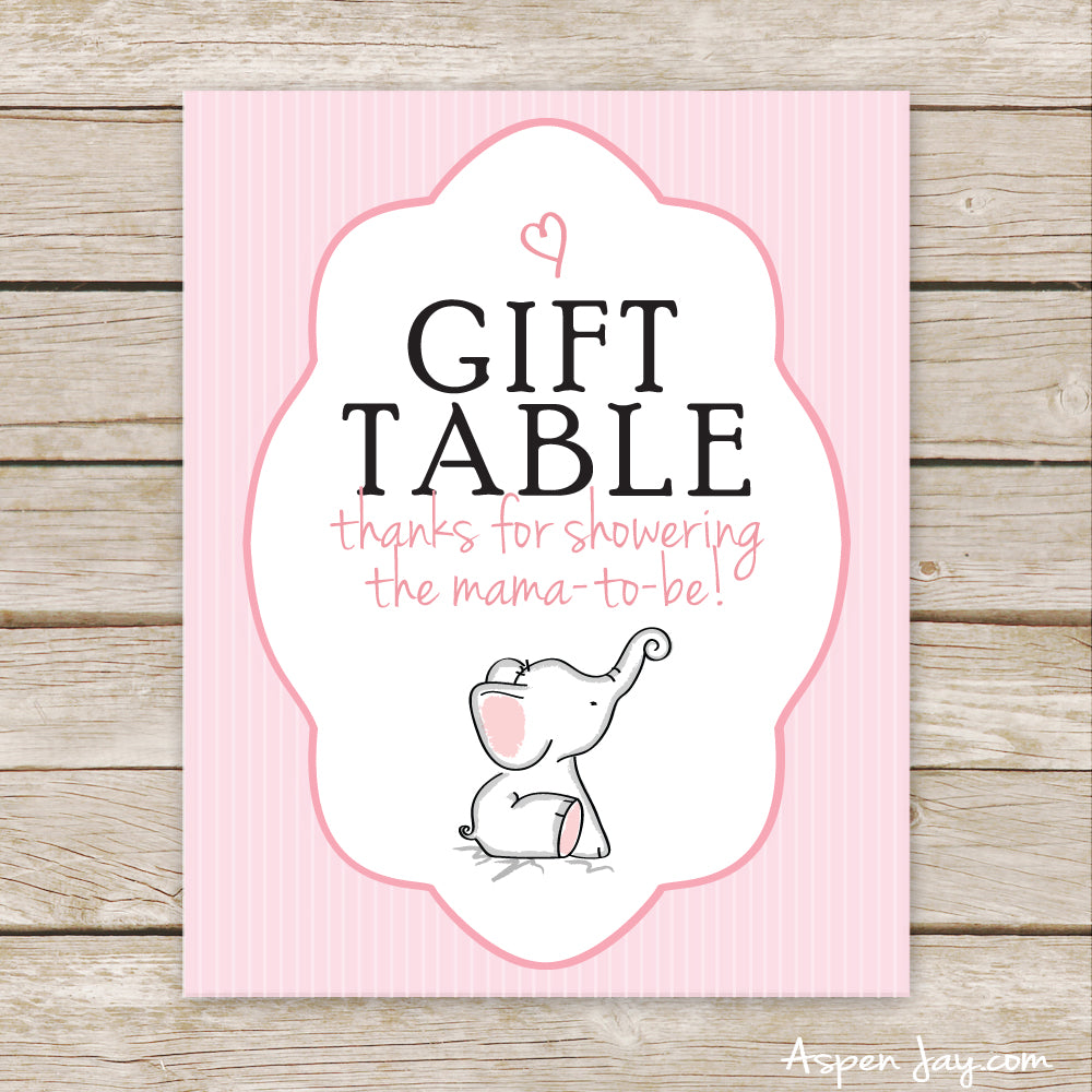 Pink Elephant Gift Table Sign