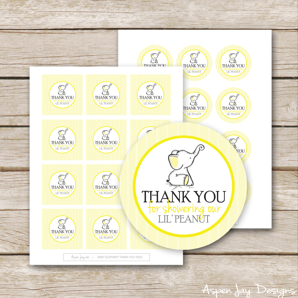 Yellow Elephant Shower Favor Tags