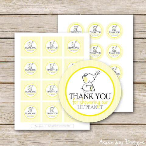 Yellow Elephant Shower Favor Tags
