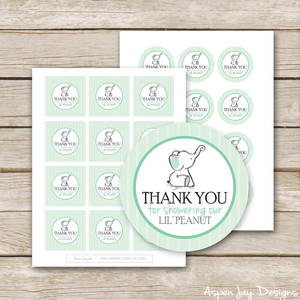 Green Elephant Baby Shower Favor Tags