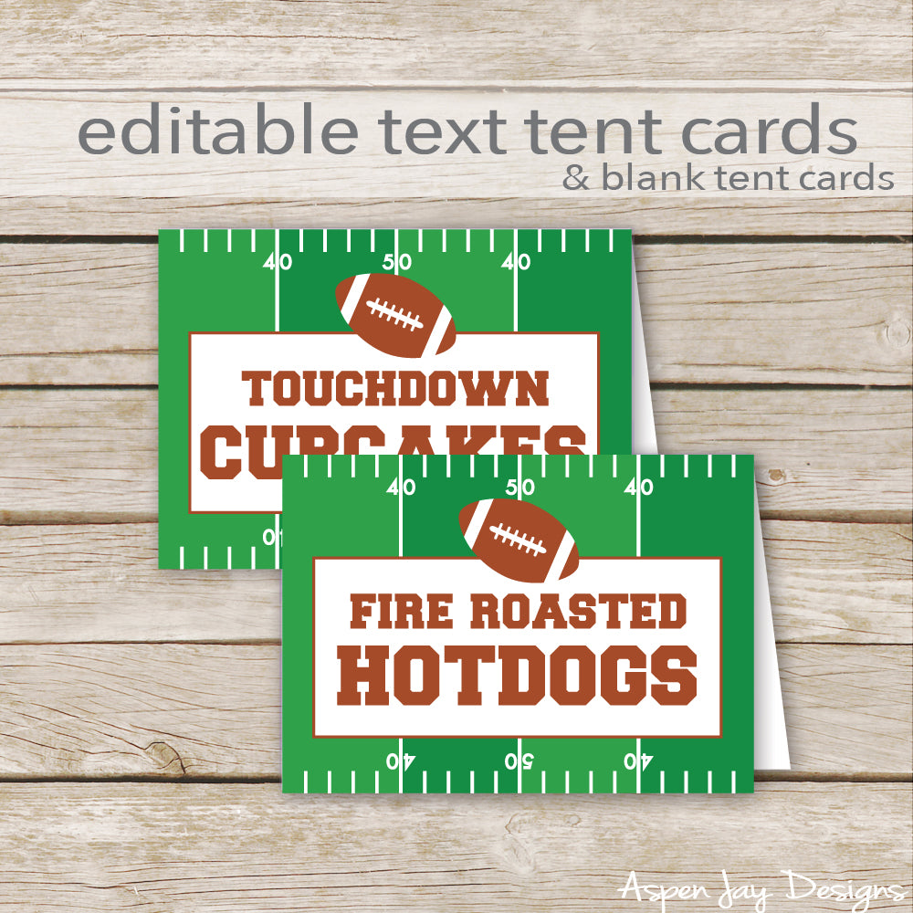 Editable Football Party Labels – AspenJay for Free Printable Food Tent Cards