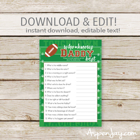 Football Who Knows Daddy Best - editable text