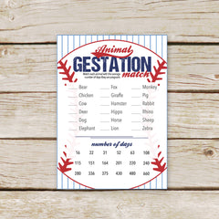 Baseball Animal Gestation Match