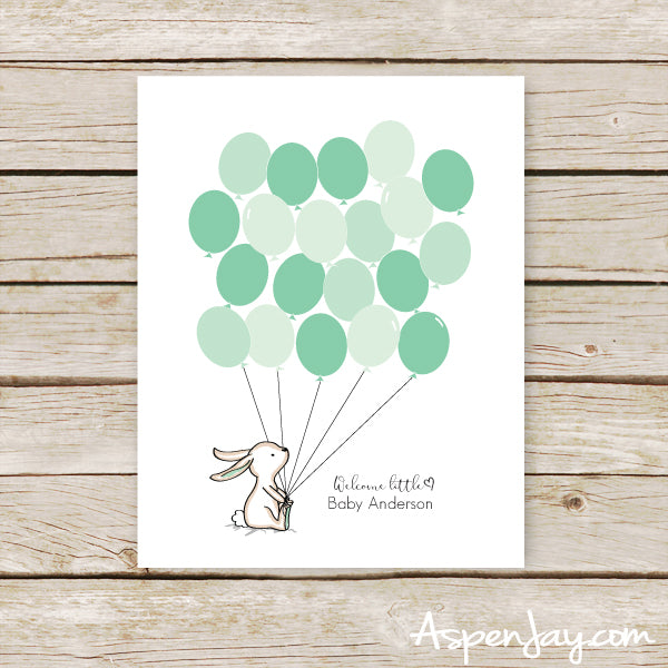 Green Bunny Balloon Guest Book