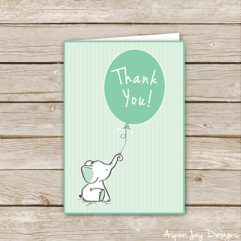 Green Elephant Thank You Cards