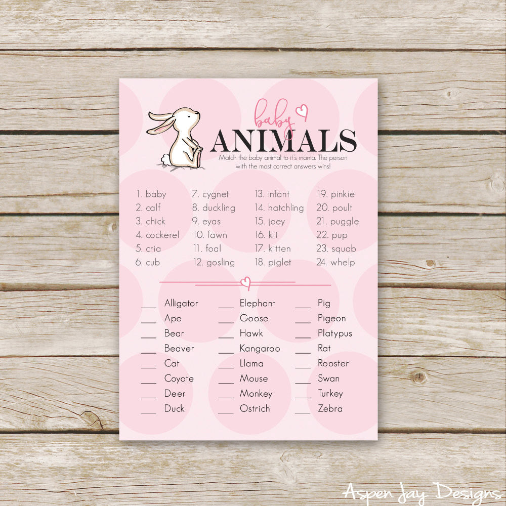 Pink Bunny Baby Animal Names