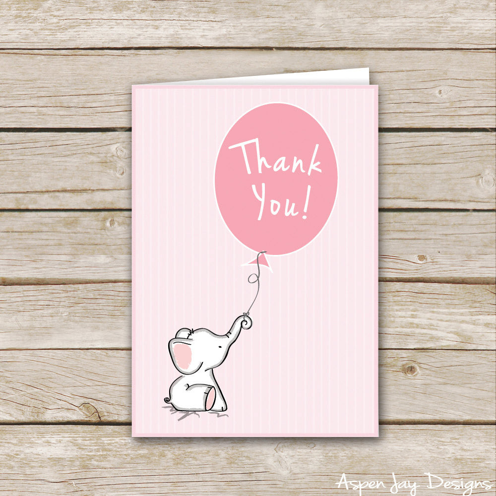 Pink Elephant Thank You Cards