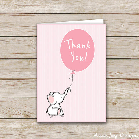 Pink Elephant Thank You Cards