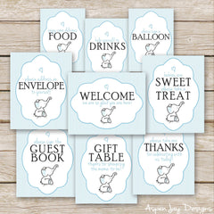 Blue Elephant Baby Shower Signs
