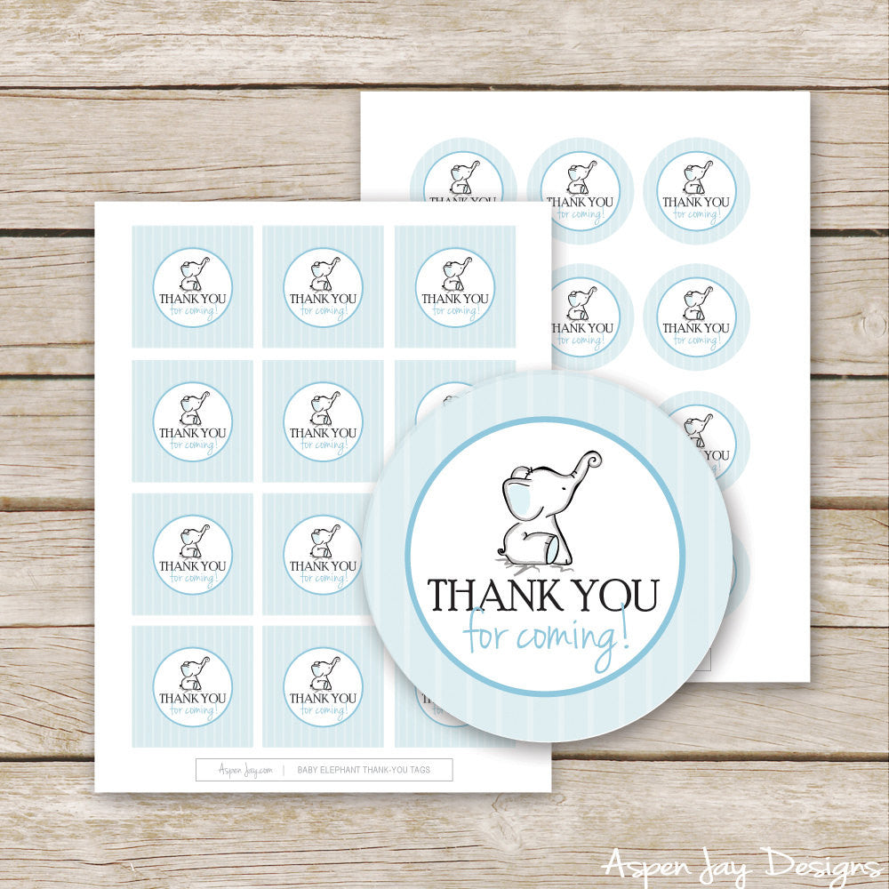 Blue Elephant Thank You Tags