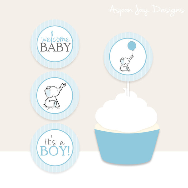 Blue Elephant Cupcake Toppers