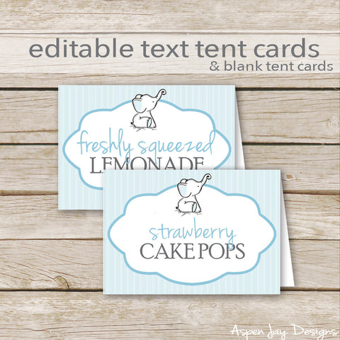 Editable Blue Elephant Party Labels