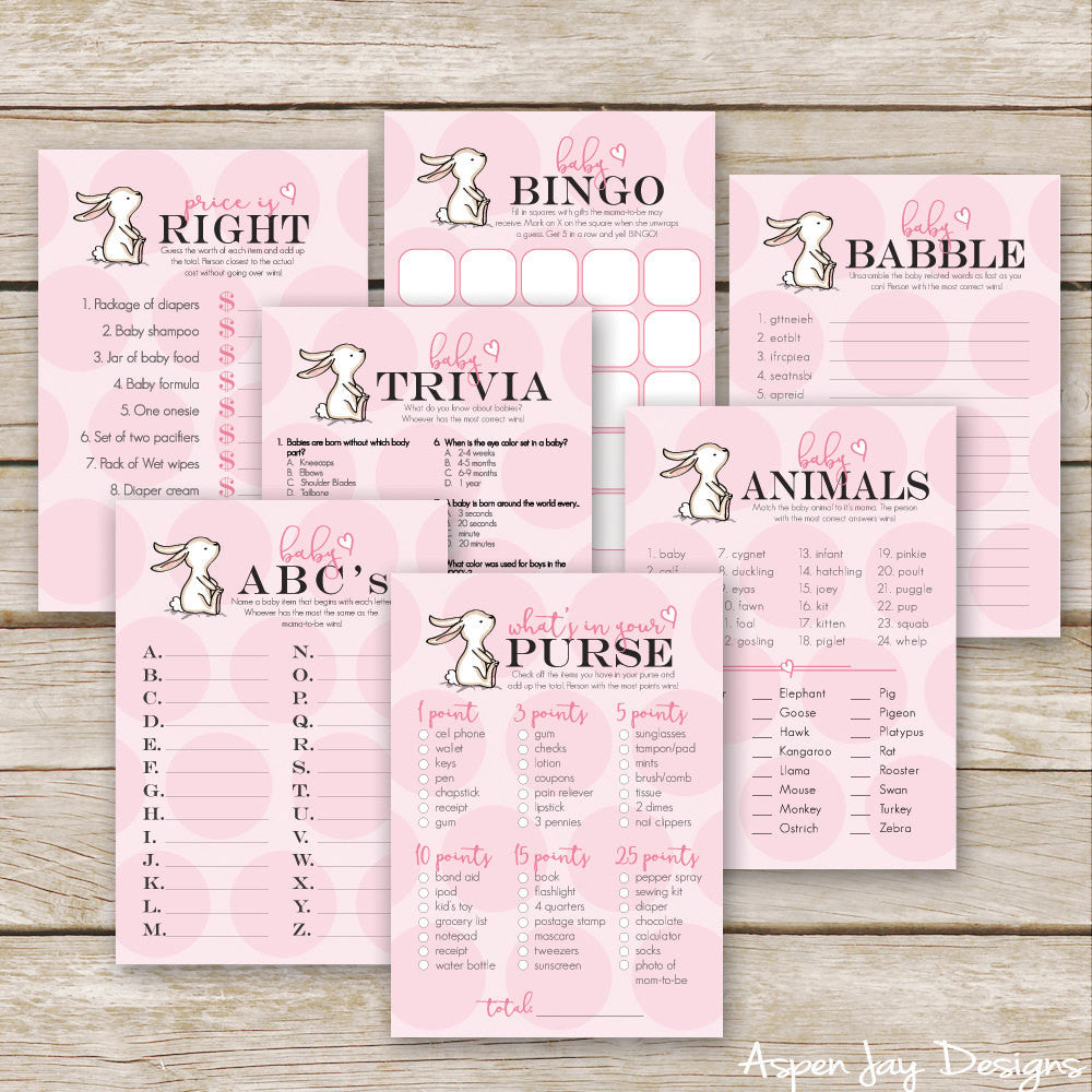 Pink Bunny Baby 7 Shower Games Package