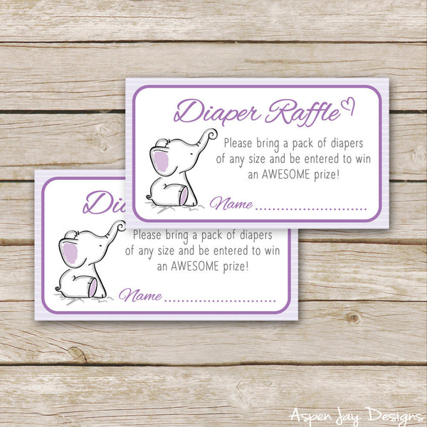 Purple Elephant Diaper Raffle Tickets & Sign