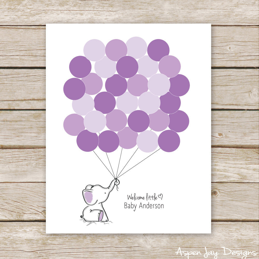Purple Elephant Balloon Guest Book