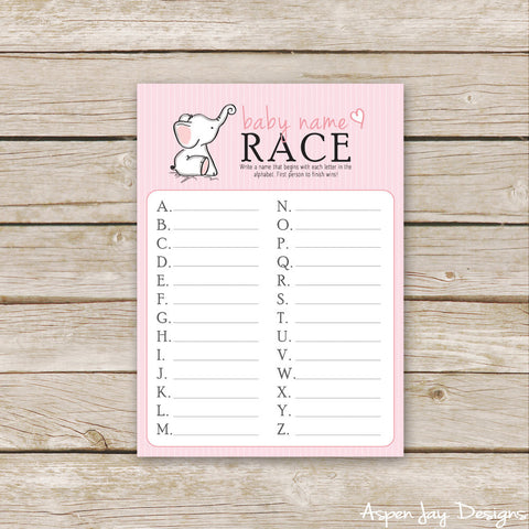 Pink Elephant Baby Name Race